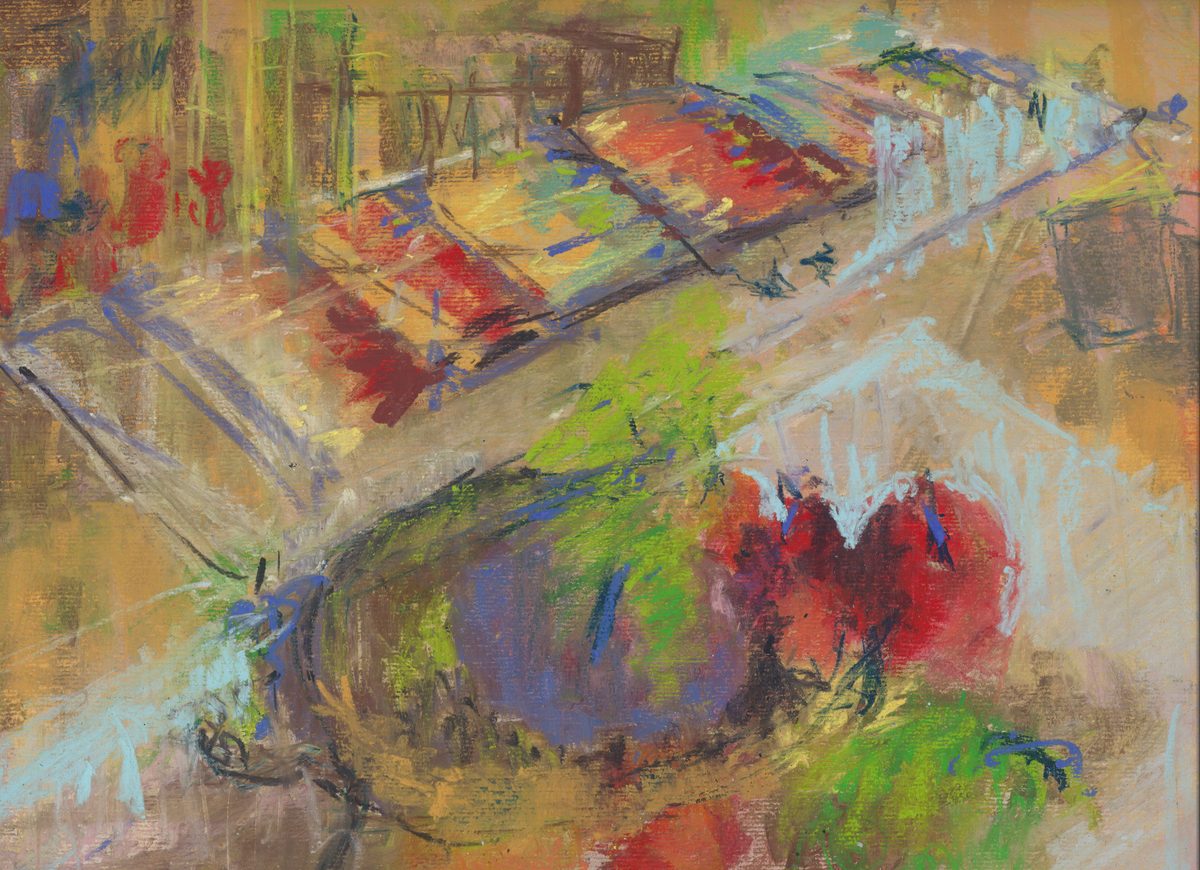 Étal de pastels et légumes