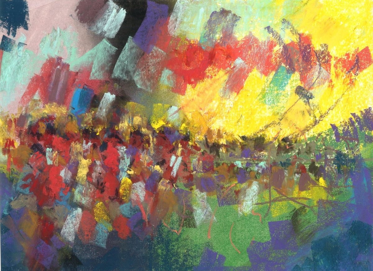 Marché et bonhommes en course